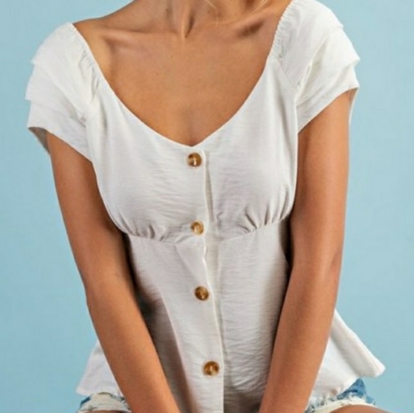 White Tiered Sleeve Button Top - Picture 2 of 5